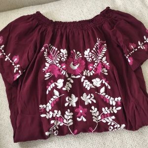 Burgundy floral summer blouse